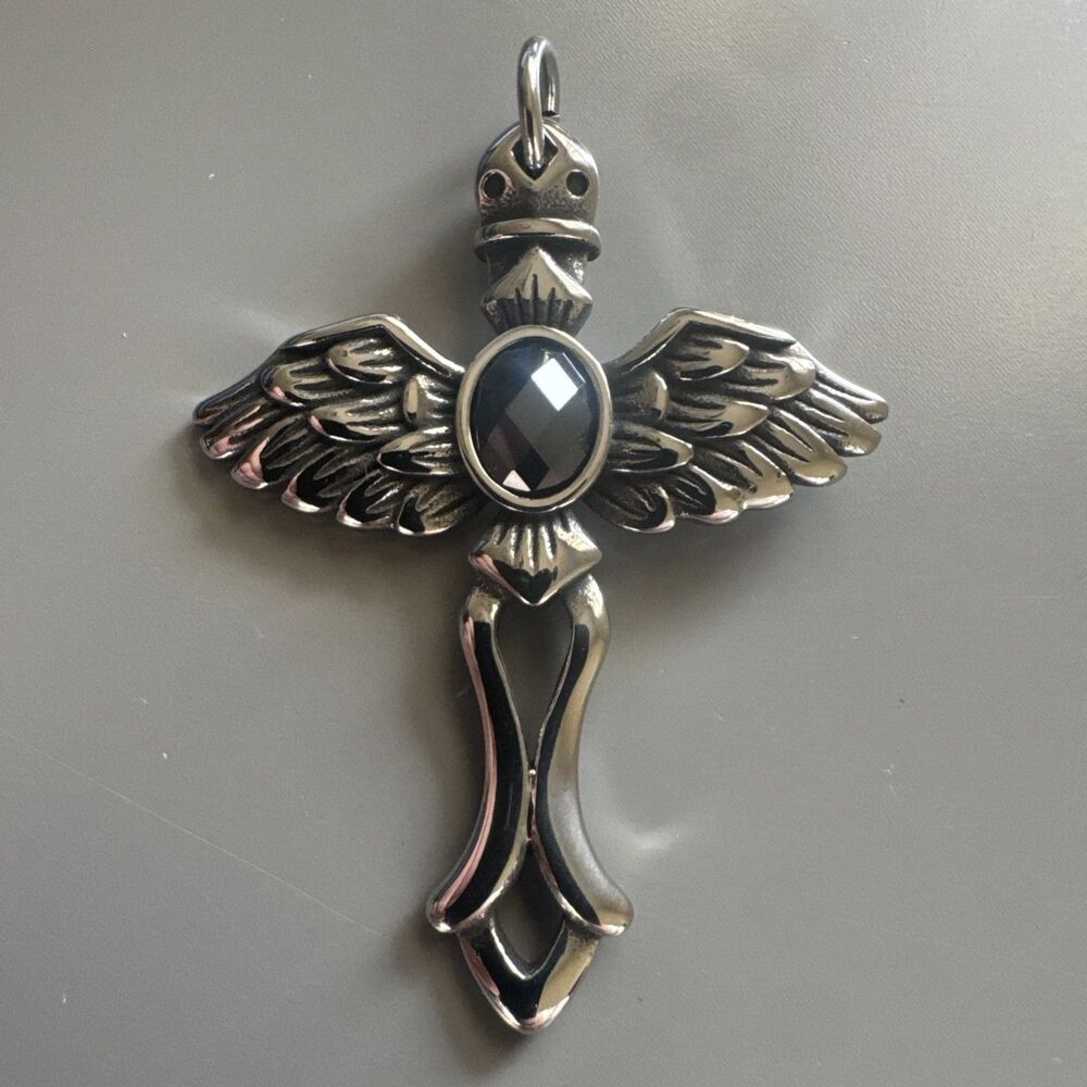 Angel Cross Viking Pendant Stainless Steel 24 Inch Chain Gothic Punk Unisex Gift